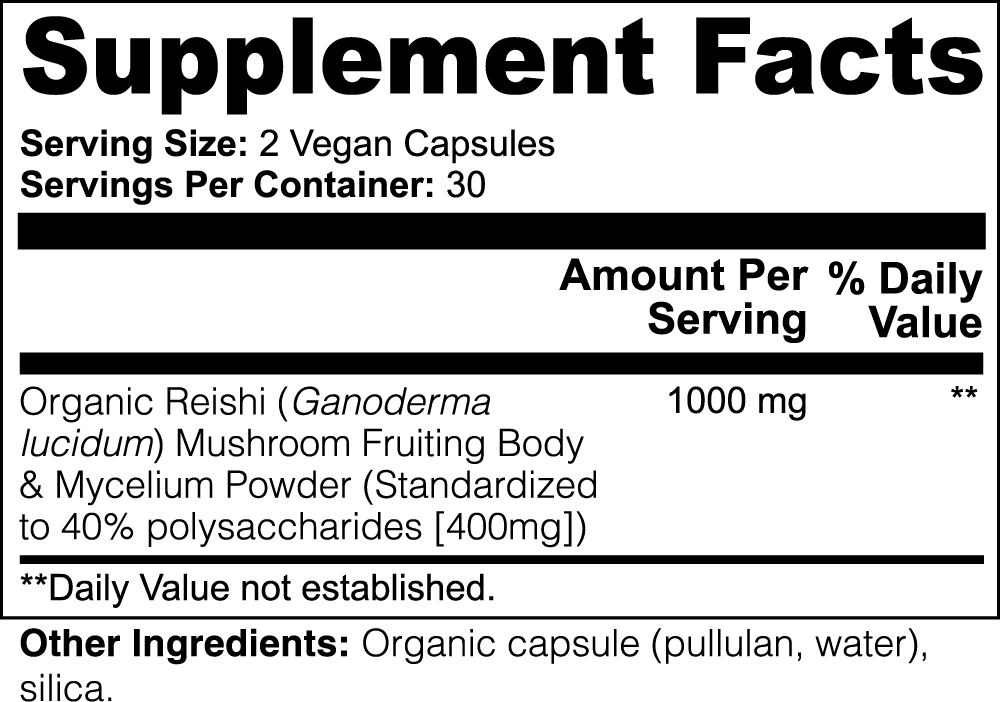 Organic Reishi Mushroom Capsules • Relaxation, Cardio, Immunity Adaptogen