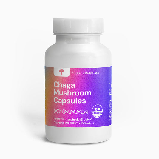 Organic Chaga Mushroom Capsules • Gut Health, Hormonal & Detox Support