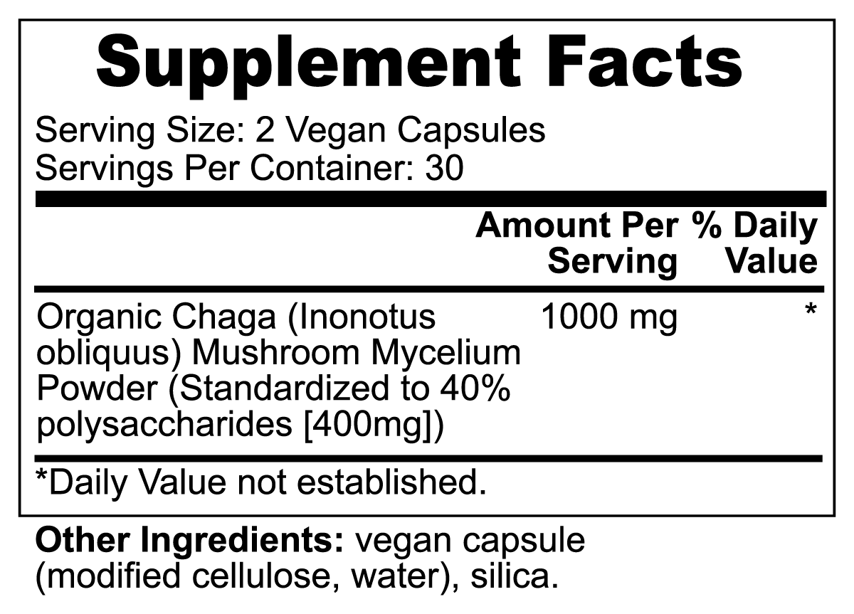 Organic Chaga Mushroom Capsules • Gut Health, Hormonal & Detox Support