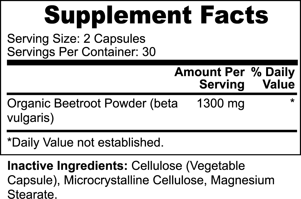 Organic Beet Capsules • Vasodilator, NO2 Pre-Workout, & Heart Support