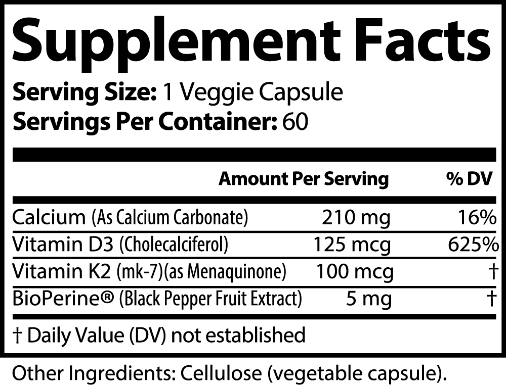 Bioavailable Vitamin D3 + K2 Capsules • Bone, Heart & Immune Support