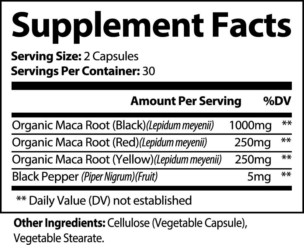 Organic Maca Capsules • Adrenal Energy & Mood Support